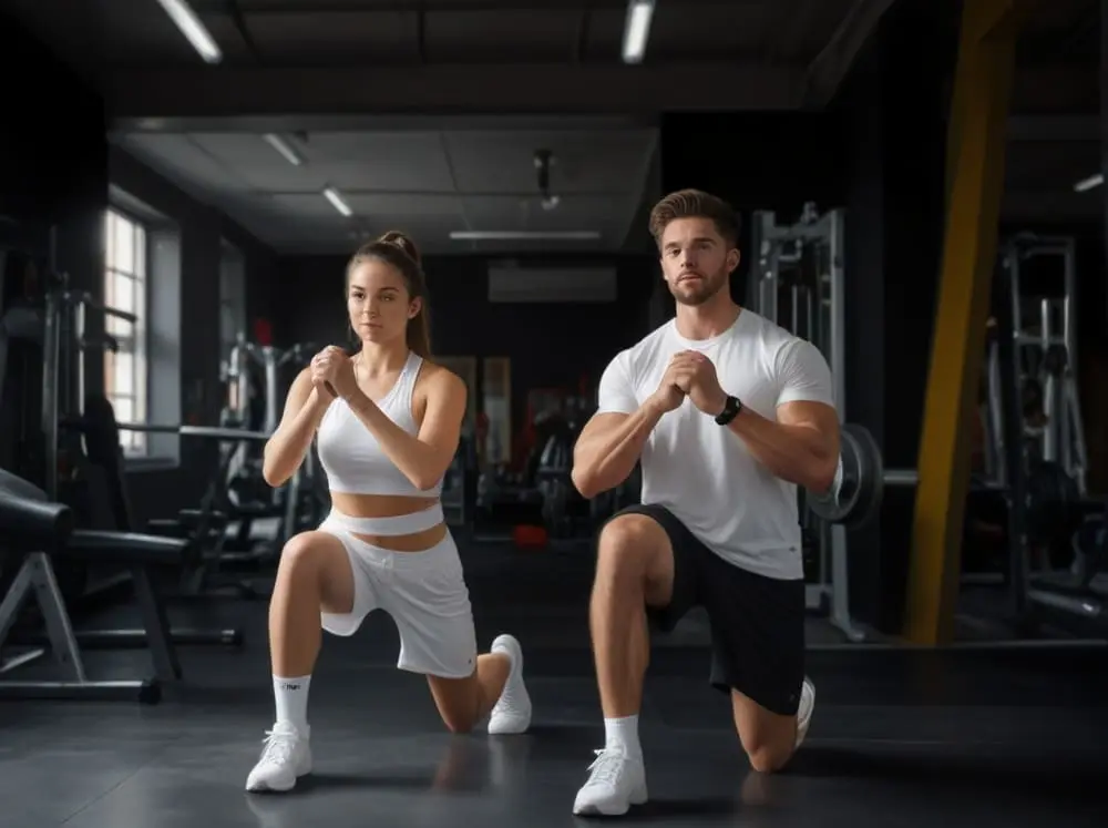 Casal jovem e saudável fazendo exercícios na academia