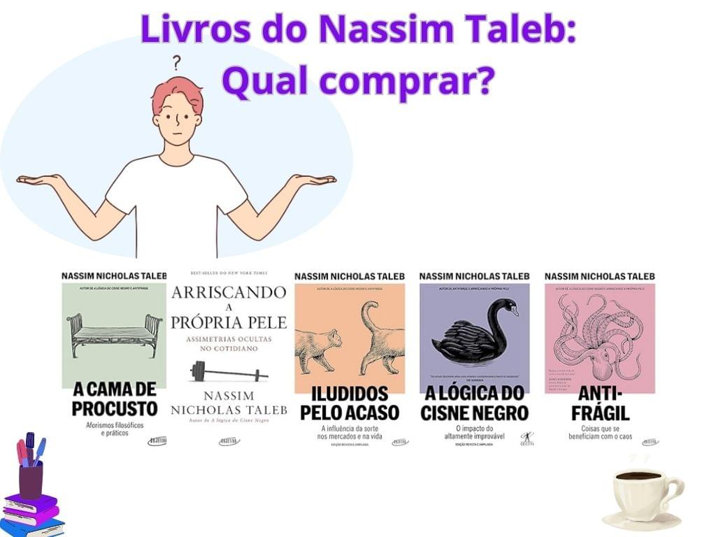 Imagem com o título "Livros do Nassim Taleb: qual comprar?" e fotos dos livros desse autor.